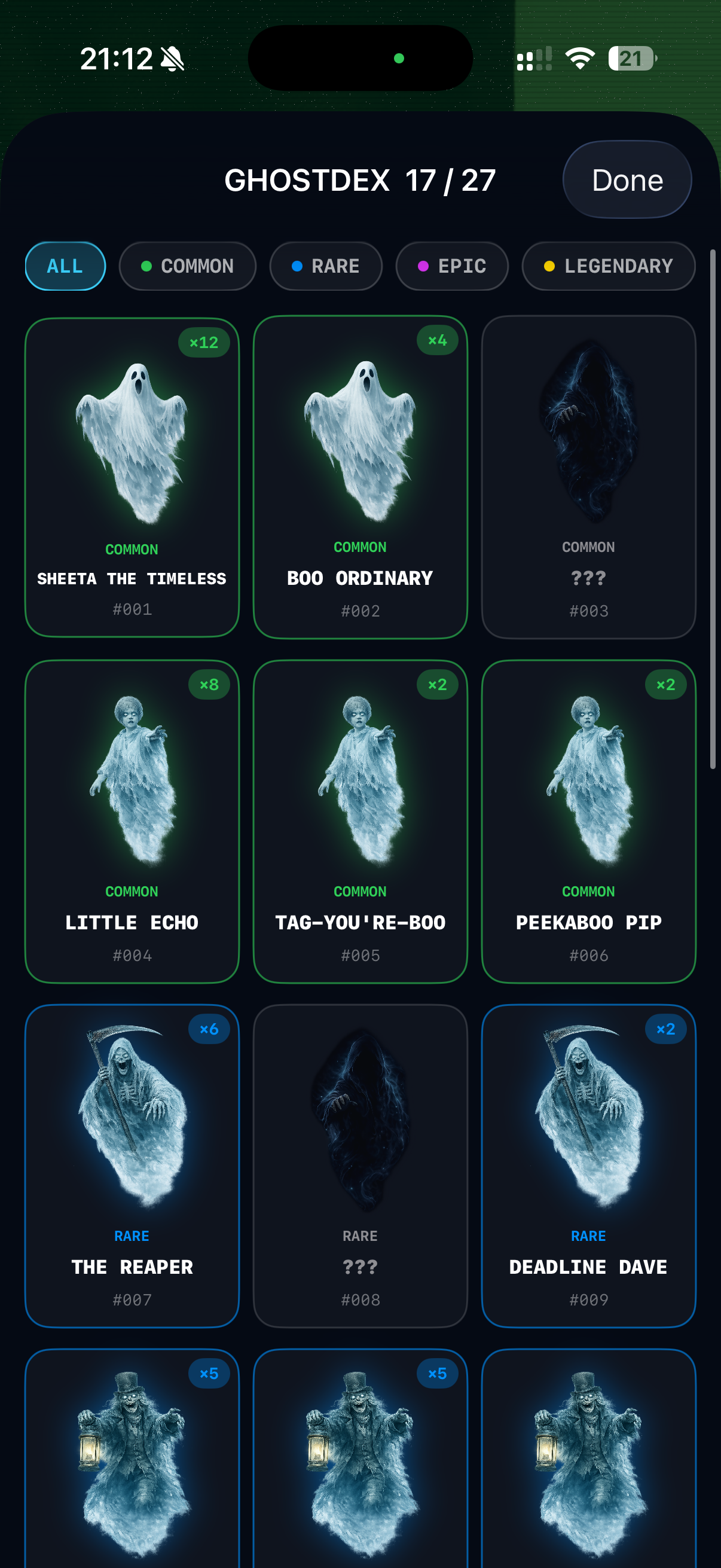Ghostdex collection of captured ghosts in Ghost Detector